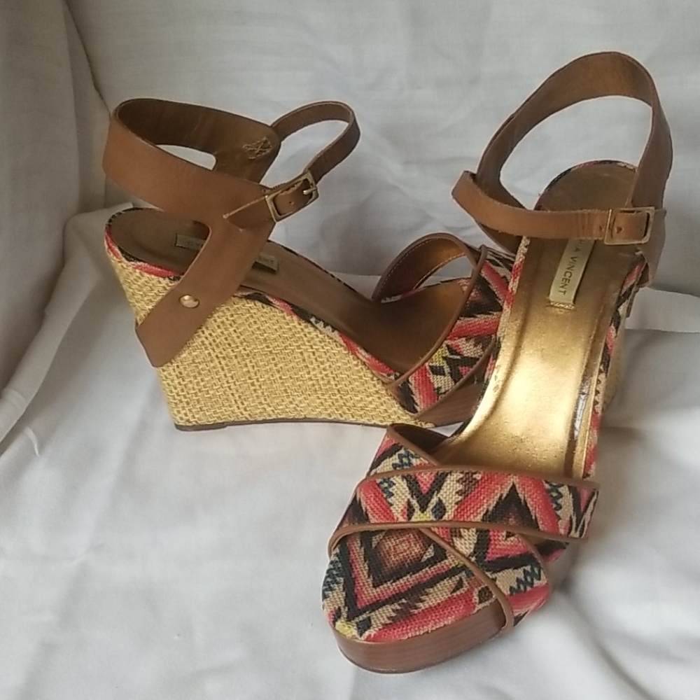 Stacked platform wedge heel sandals